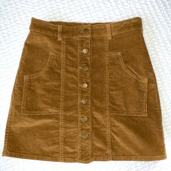 Altar’d State Brown Corduroy Button Front skirt  size Medium - Picture 2 of 4